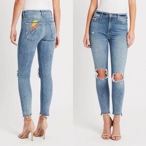 MOTHER Light Blue Distressed Skinny Jeans -  Stunner Ankle Step Fray - Size 24